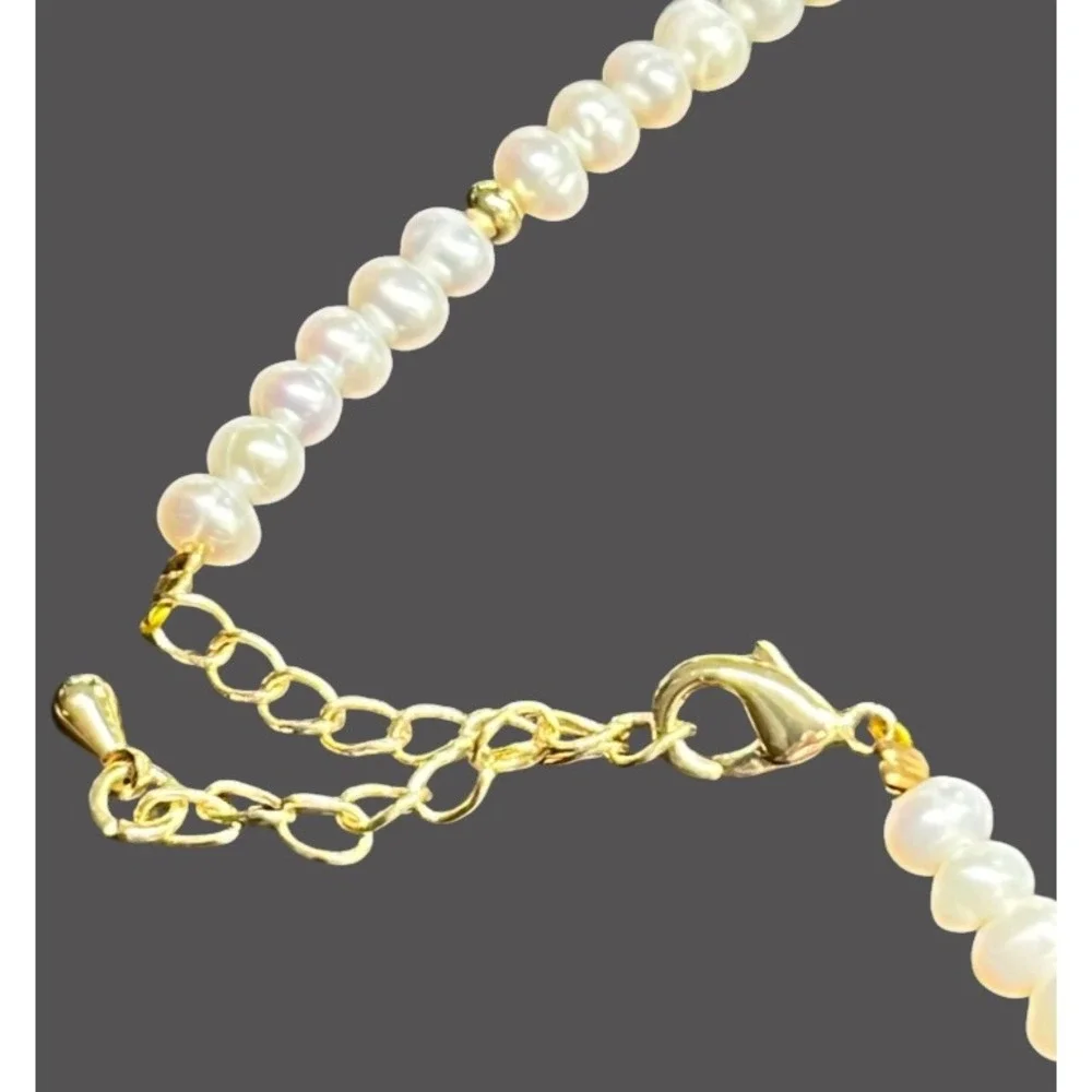 New GENUINE PEARL BRACELET & NECKLACE SET White Beaded 14K GOLD FILLED GF
